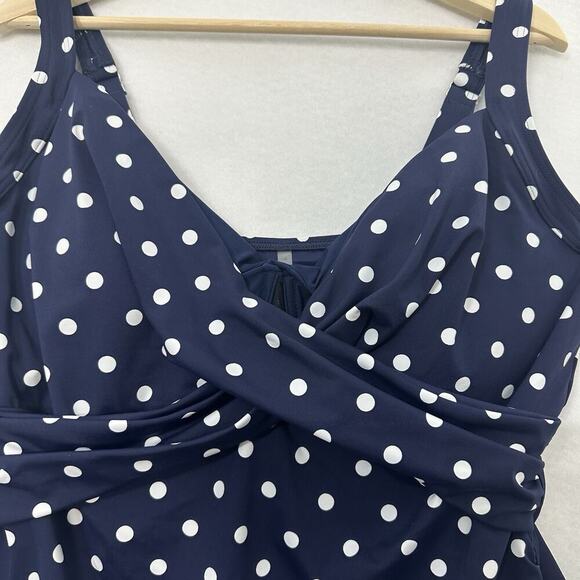 Lands End Tankini Swimsuit Top Womens 16 DDD Blue Polka Dot Padded Tummy Control - Picture 2 of 11